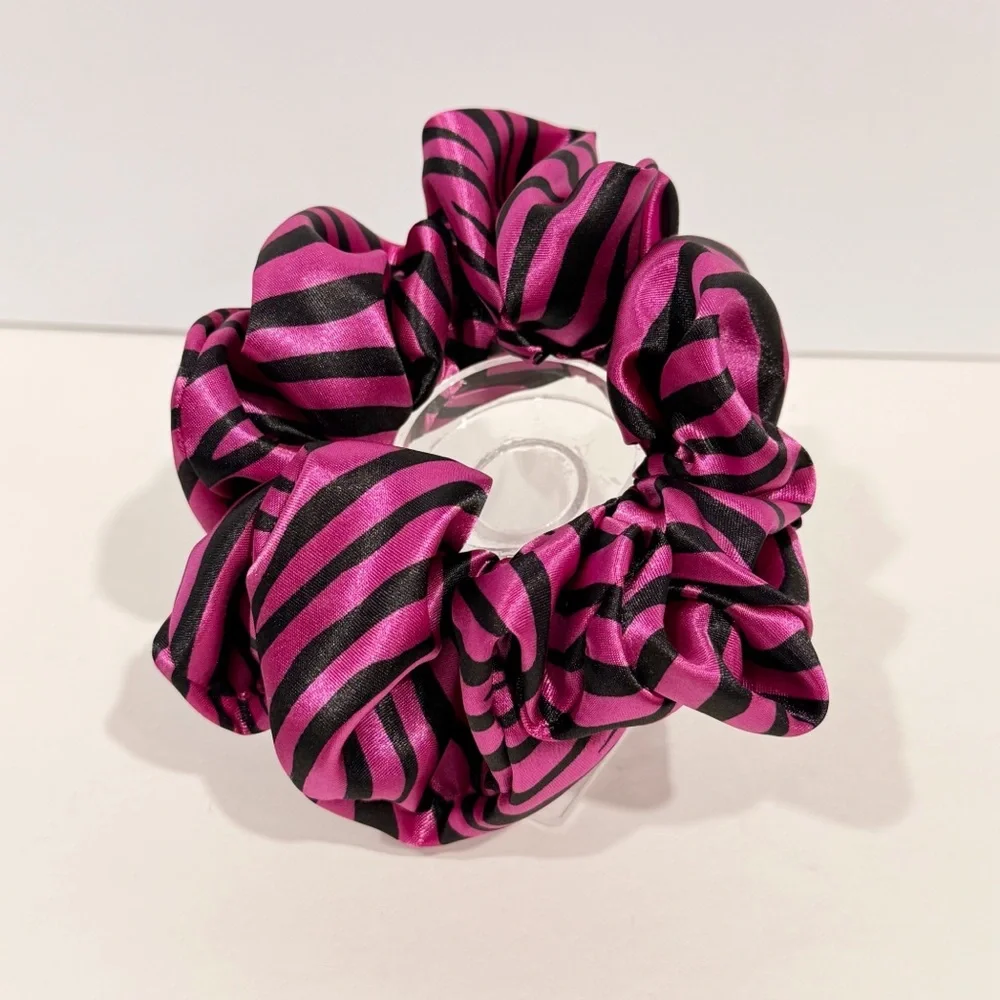 New Hair Scrunchie Purple And Black  Zebra Silk XL